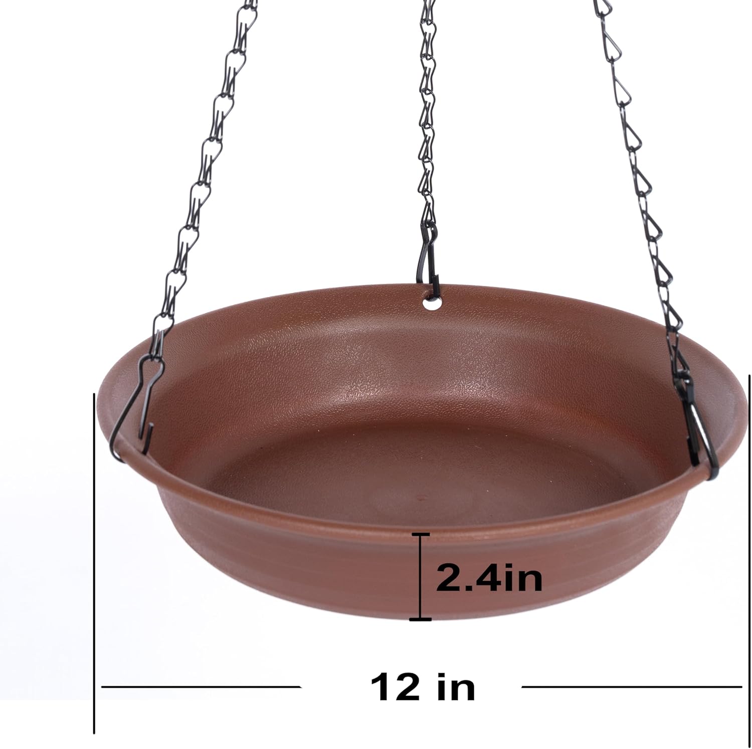 Detalle 2 de VUWEZ 12-Inch Hanging Bird Bath Tray, Chocolate PP Plastic with 18.5-Inch Chain