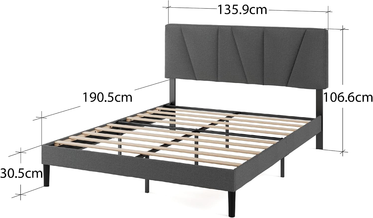 Detalle 2 de Zinus Maya Double Bed Frame with Headboard - 4ft6 (135 x 190 cm) in Dark Grey