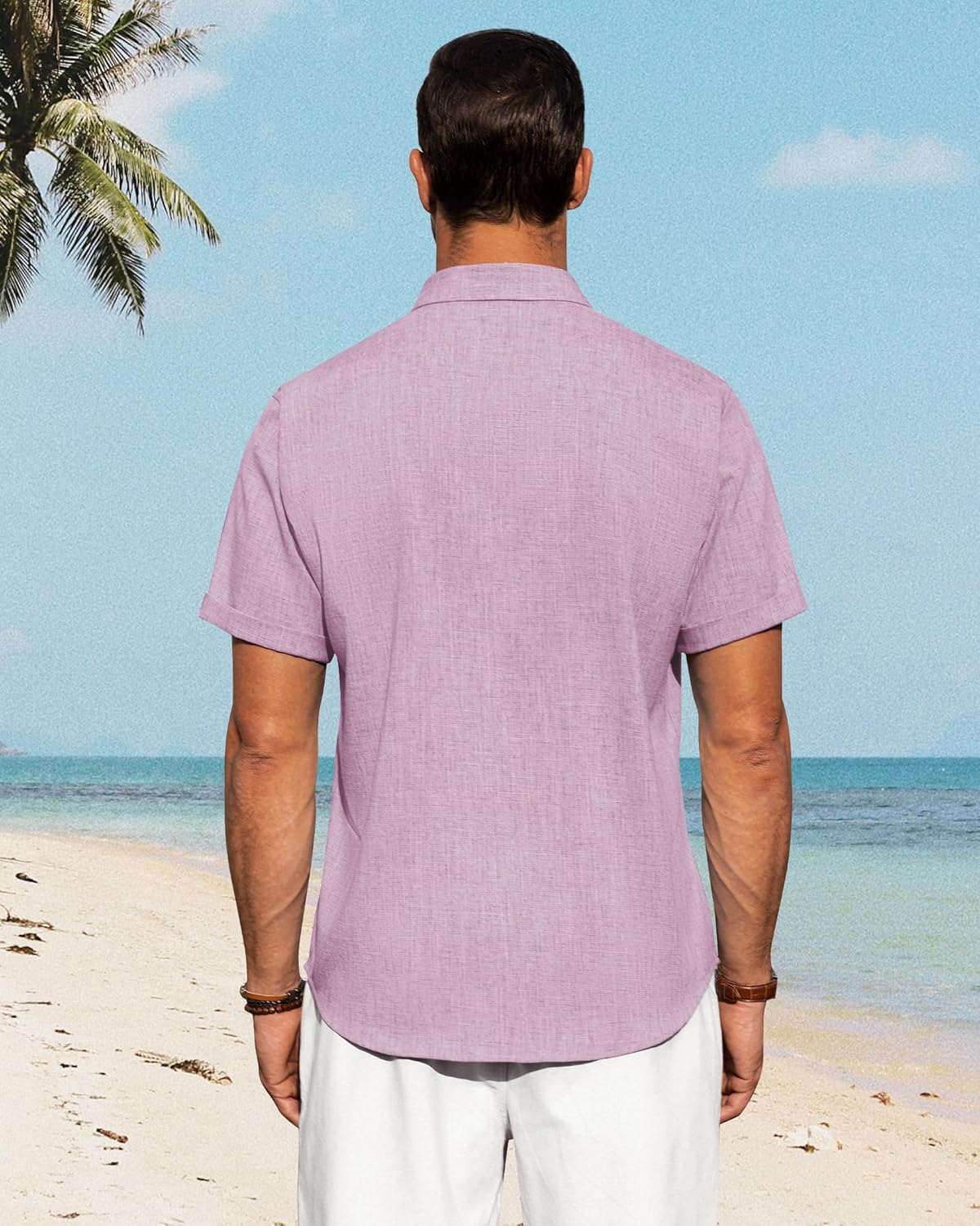 Detalle de J.VER Men’s Linen Blend Casual Short-Sleeve Button-Down Shirt for Summer & Beach