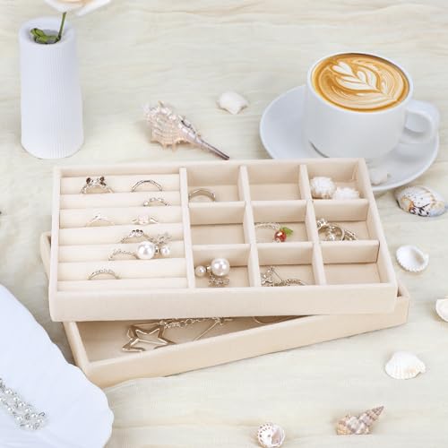 Thumbnail 7 de EXLECO 8 Pcs Organizador de Joyería de Terciopelo Beige con Cajones y Bandejas Apilables