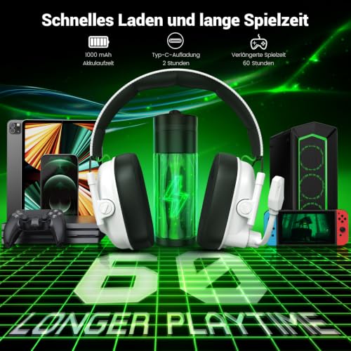 Thumbnail 6 de Krysenix Gaming Headset Wireless mit Mikrofon – 2,4‑GHz/Bluetooth 5.4, 60h Akku, PS5/PS4/PC/Switch