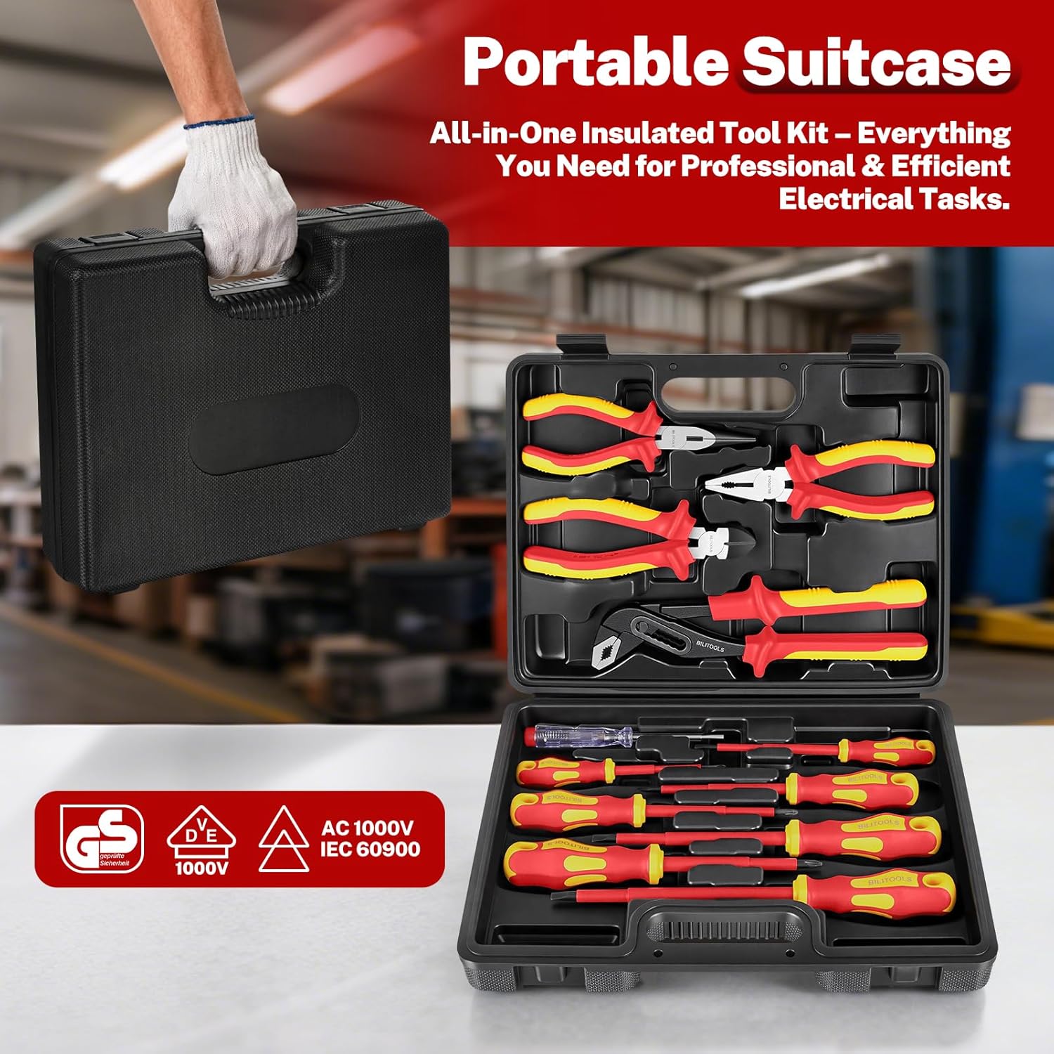 Thumbnail 5 de BILITOOLS 12 Pièces Coffret Outils Électrique VDE 1000V isolé – Tournevis et pinces pour électricien