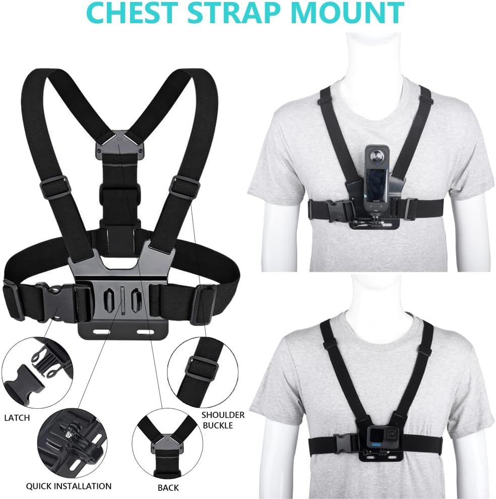 Detalle de YEHOLDING 10 in 1 Accessory Kit for Insta360 (X5/X4/X3/X2/Ace Pro) with Chest Strap, Head & Wrist Straps, Backpack Clip and Floating Handle