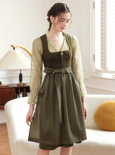 Detalle 2 de EIISSION Dirndl Damen midi Lang Dirndl Grün – 3-teiliges Trachtenset mit Bluse und Schürze