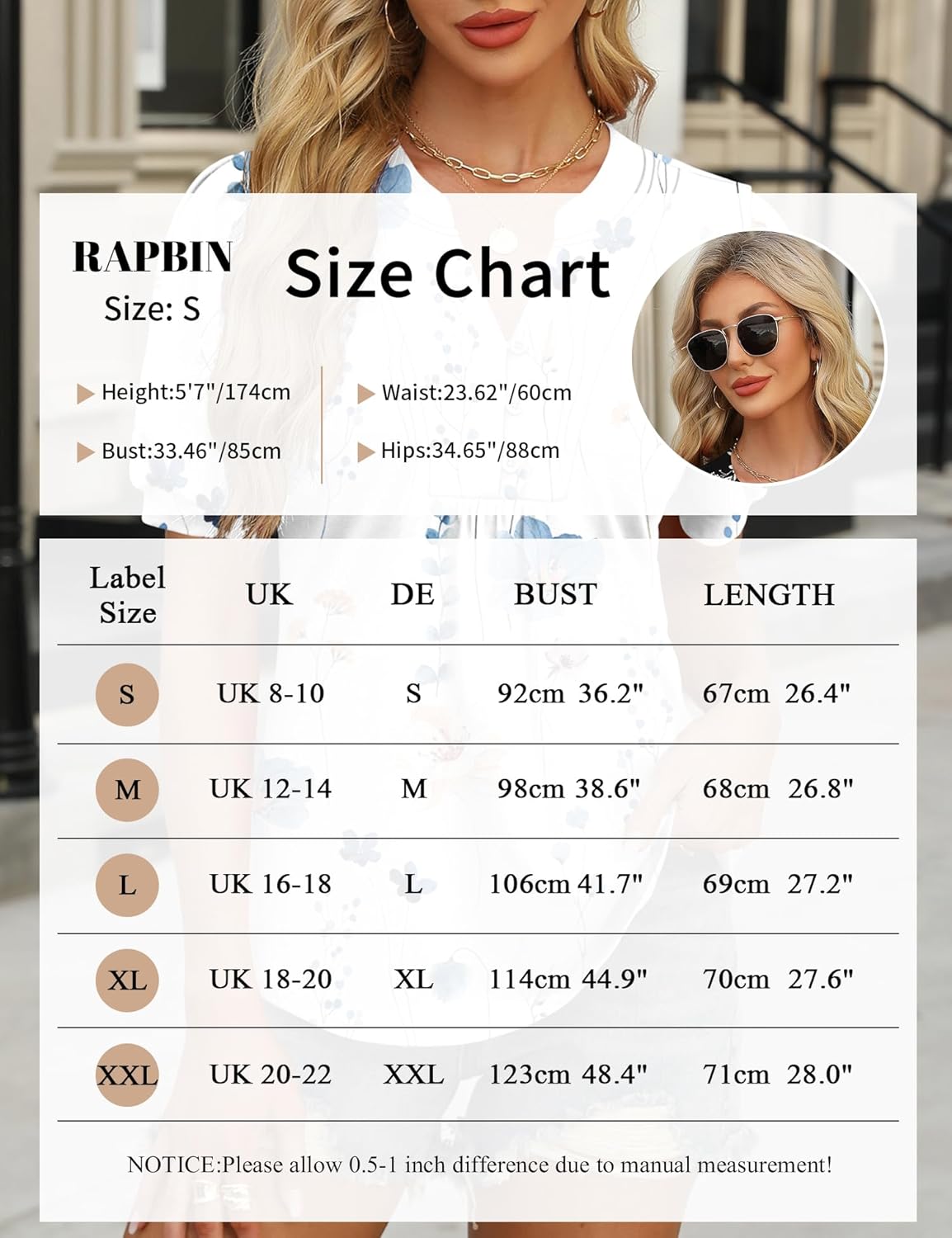 Thumbnail 5 de Rapbin Damen Bluse mit V-Ausschnitt und Knopfleiste – Tunika-T-Shirt für Sommer, Kurzarm