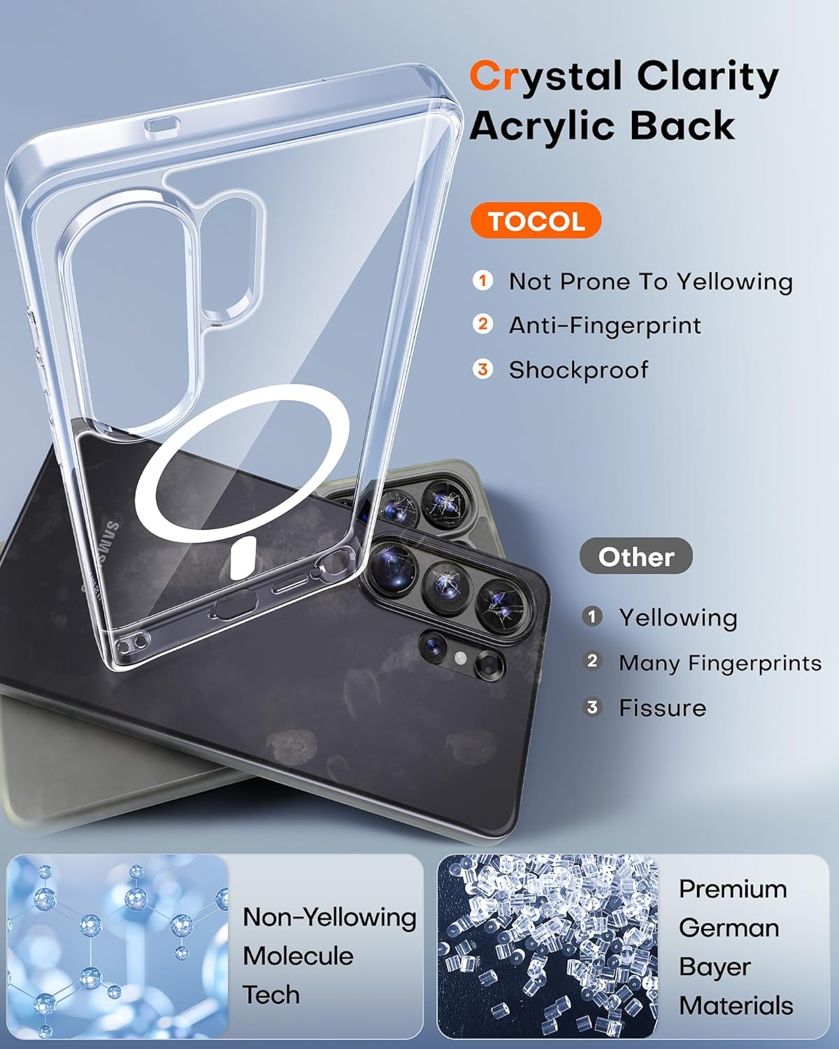 Detalle de TOCOL Magnetic Case for Samsung Galaxy S26 Ultra (MagSafe) – Clear Slim TPU Back Cover