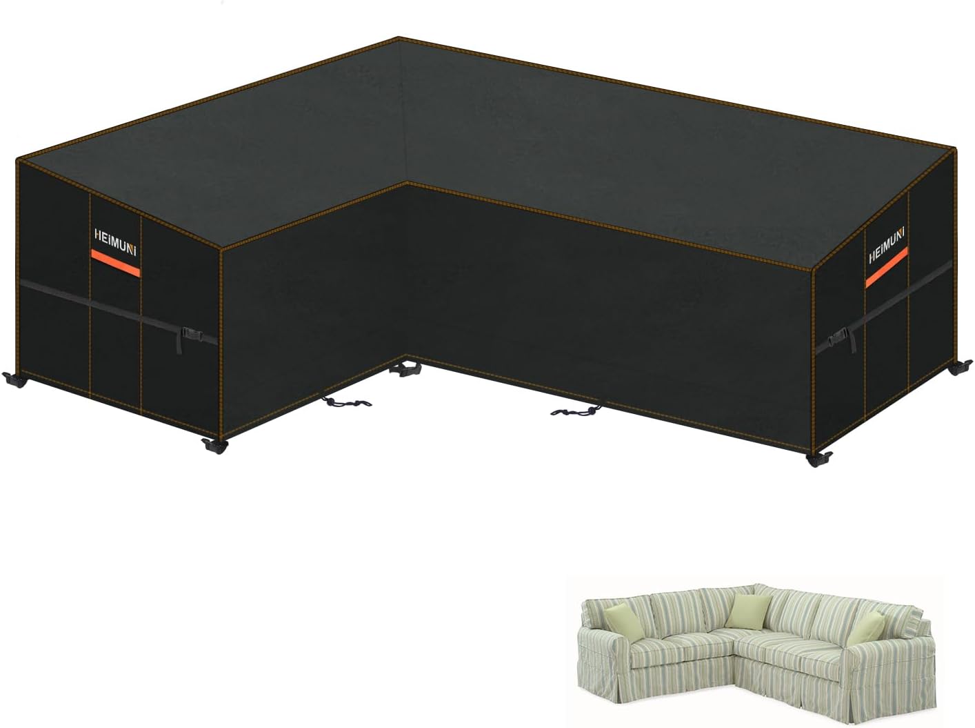 Detalle de HEIMUNI QK-051 L-vormige tuinbankhoes 420D Oxford, waterdicht en UV 50+