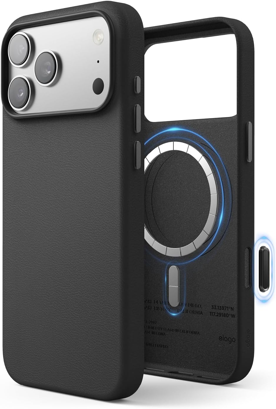 Detalle de elago ES17MSLE69PRO-BK Magnetic Leather Case for iPhone Pro Max, MagSafe