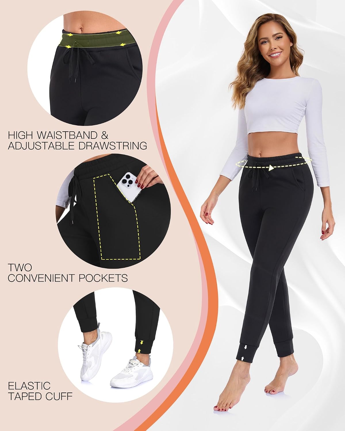 Detalle de we fleece Fleece-Lined Women's Thermal Joggers with Pockets, Navy Blue, Medium