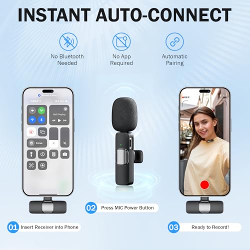 Thumbnail 2 de Micrófono Inalámbrico Solapa para iPhone iPad Android Ordenador, Mini Microfono Inalambrico para Movil,Micrófono Lavalier Inalámbrico Plug-Play Inalambrico, para Grabación de Vídeo, Vlogging, Tiktok