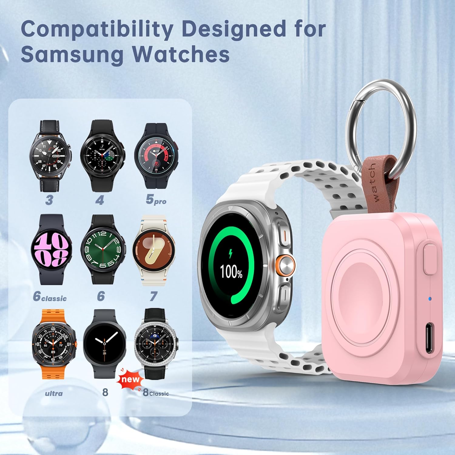 Thumbnail 2 de ACEQINGSE Portable 1200mAh Charger for Samsung Galaxy Watch (Pink) – Travel-friendly Magnetic USB-C Power Bank