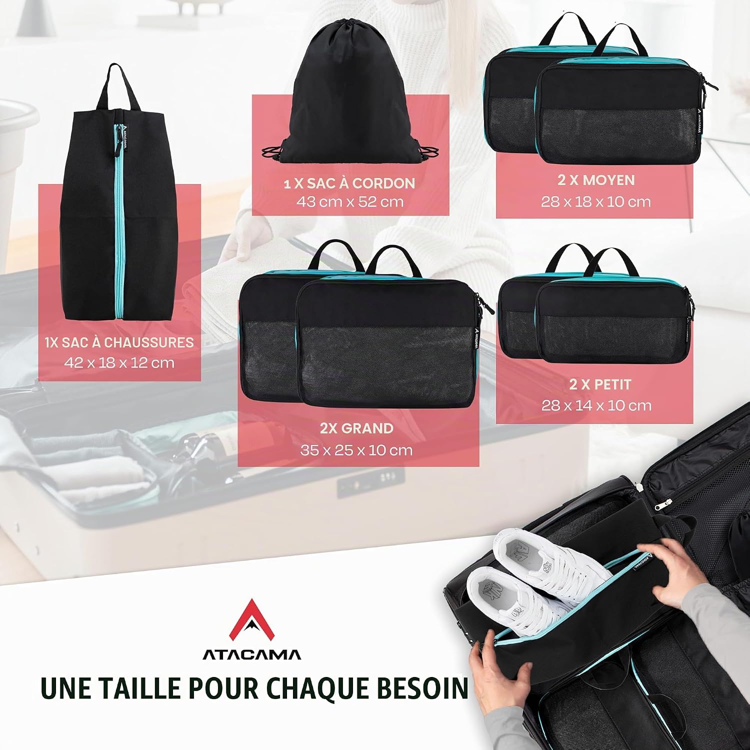 Thumbnail 3 de ATACAMA Lot de 8 cubes de compression – organiseurs de voyage compressibles pour valise et sac à dos