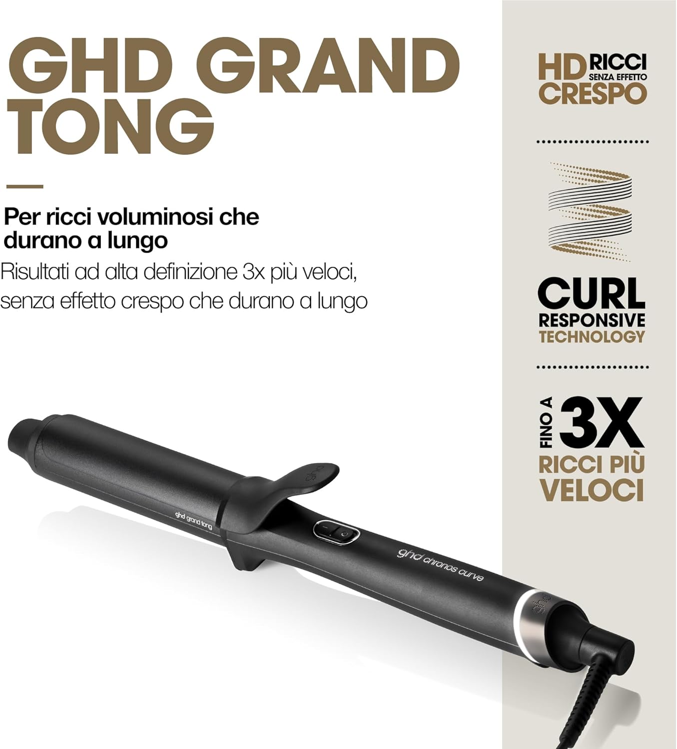 Detalle de ghd Chronos Curve Grand Tong: Ricci voluminosi e definizione prolungata per capelli medi e lunghi