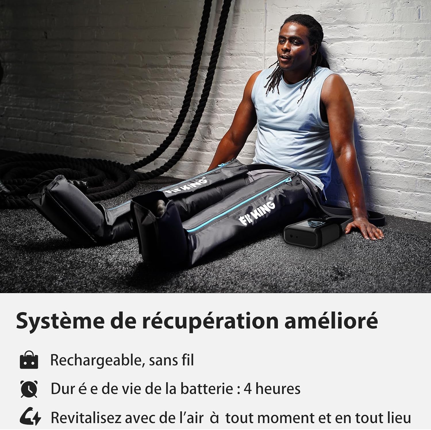 Thumbnail 1 de FIT KING Masseur de jambes sans fil – Pressothérapie à domicile, kit compact et rechargeable