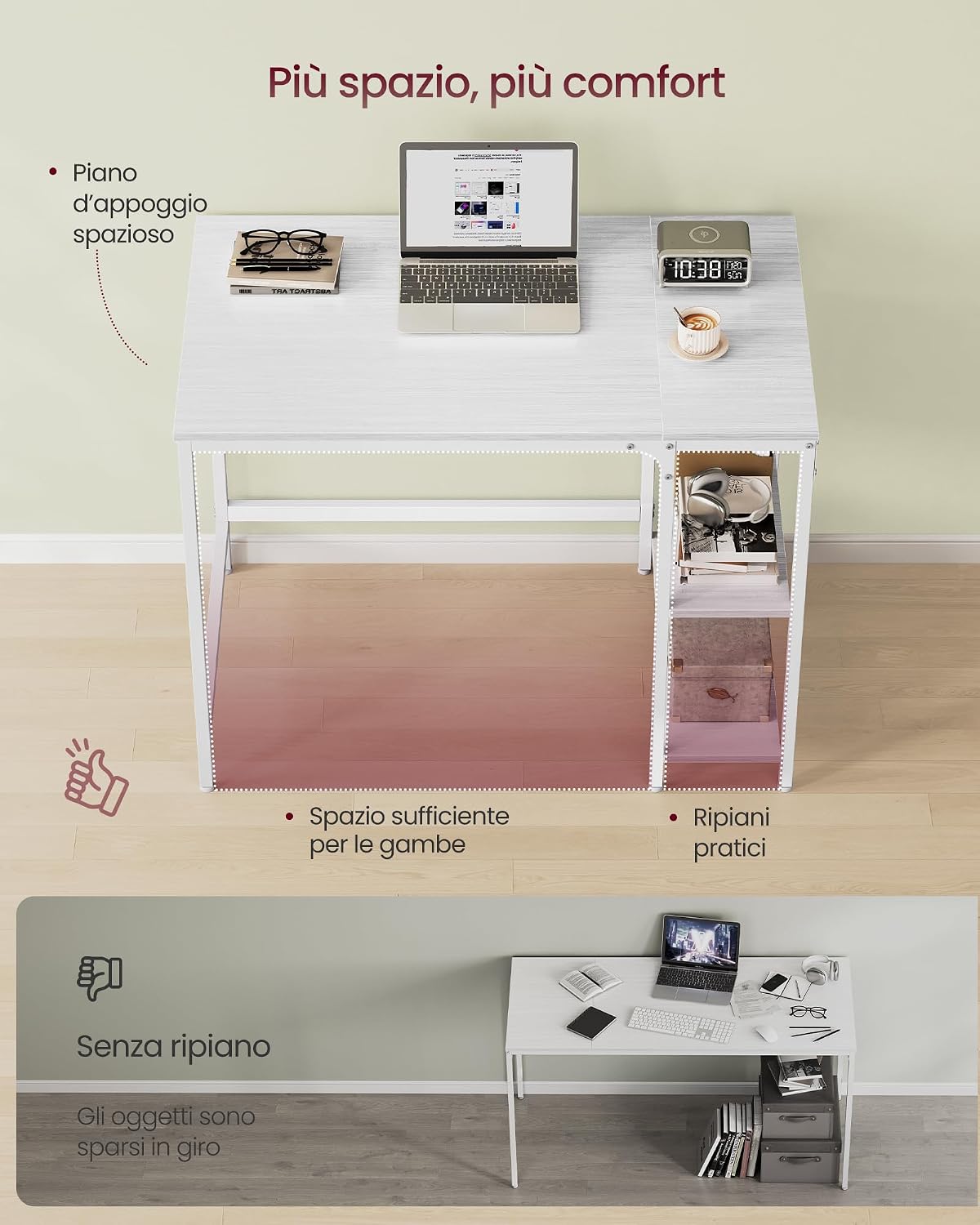 Detalle 2 de VASAGLE Scrivania per Computer 100 x 50 cm, bianco acero - LWD046W01