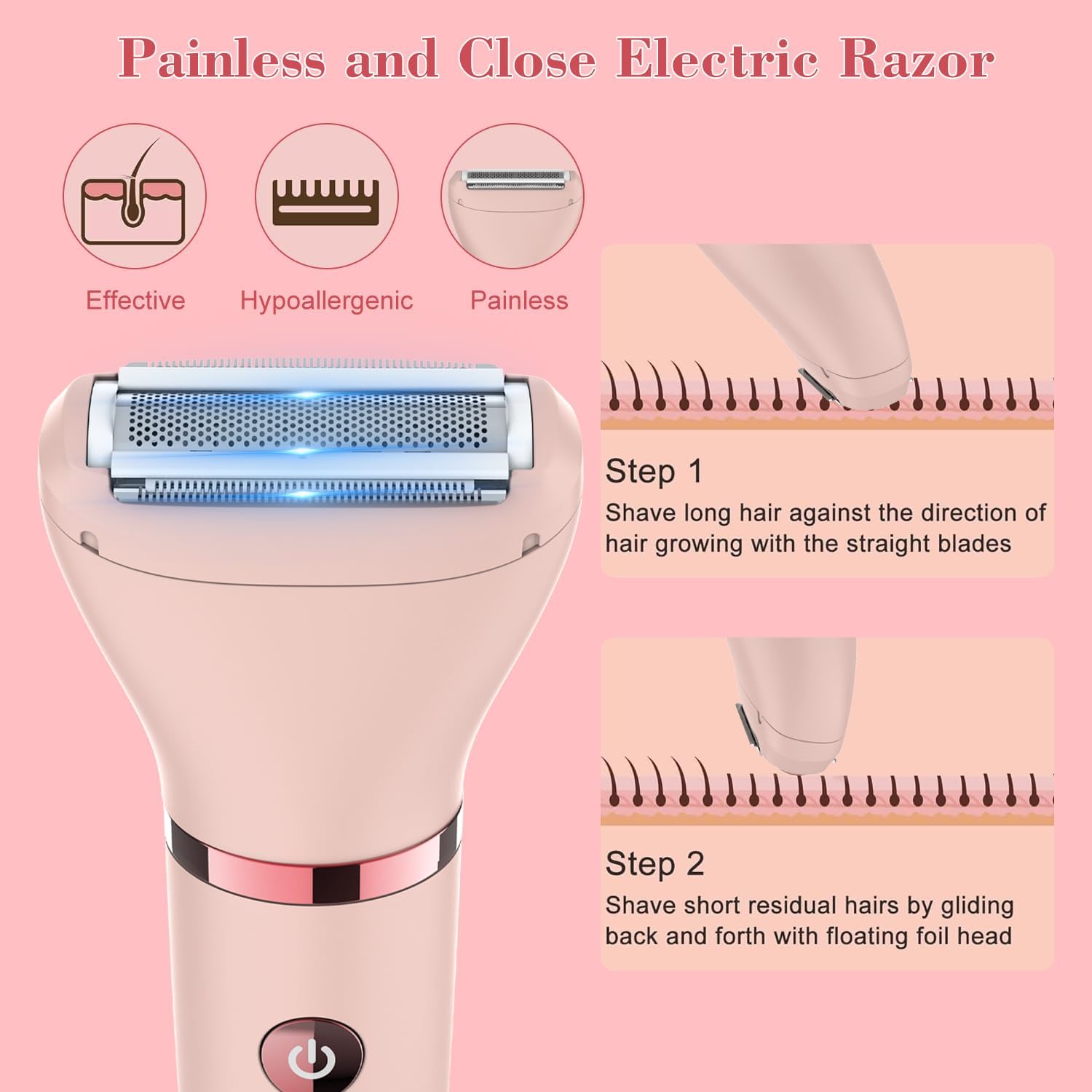 Detalle de Scttomon Rasoio elettrico donna – Set epilazione viso, corpo e area bikini con 3 lame intercambiabili, impermeabile IPX7 e Display LCD