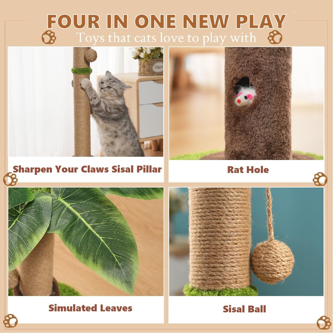 Thumbnail 3 de Cat Scratching Post, 90cm Tree with Interactive Dangling Balls & Spring Toys