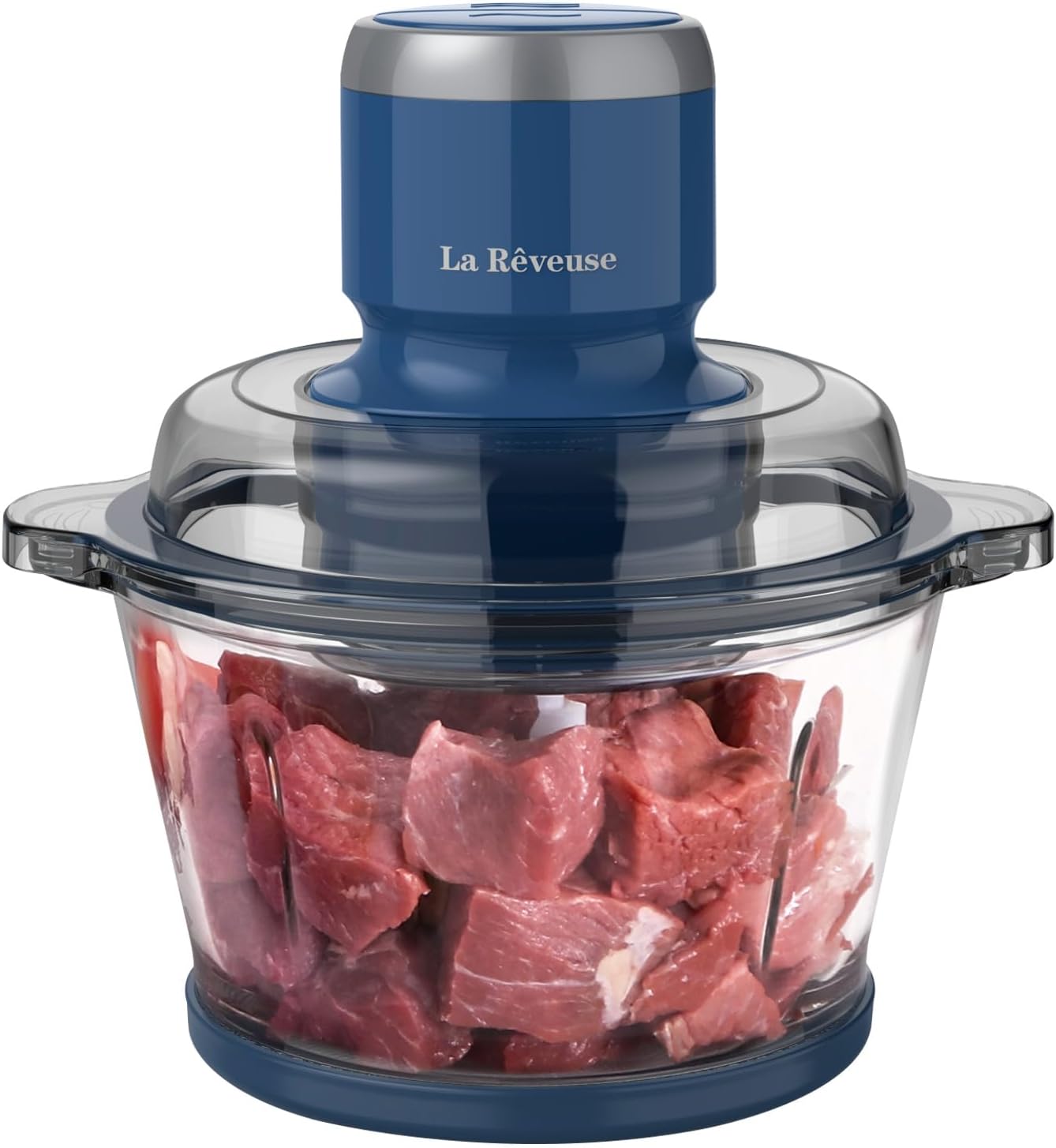 La Reveuse Food Processor: 7-Cup Glass Bowl, 300W Electric Chopper with 4 Bi-Level Blades