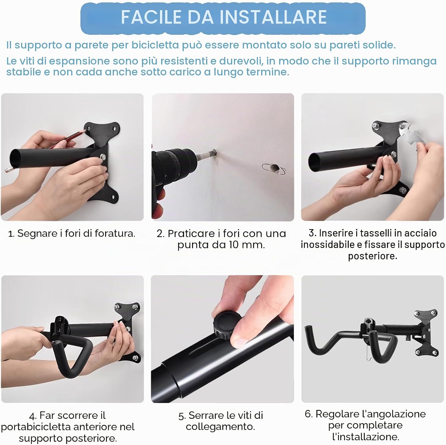 Thumbnail 3 de WUFANC Portabici da Muro: Portata 22 kg, supporto regolabile per angolo e distanza