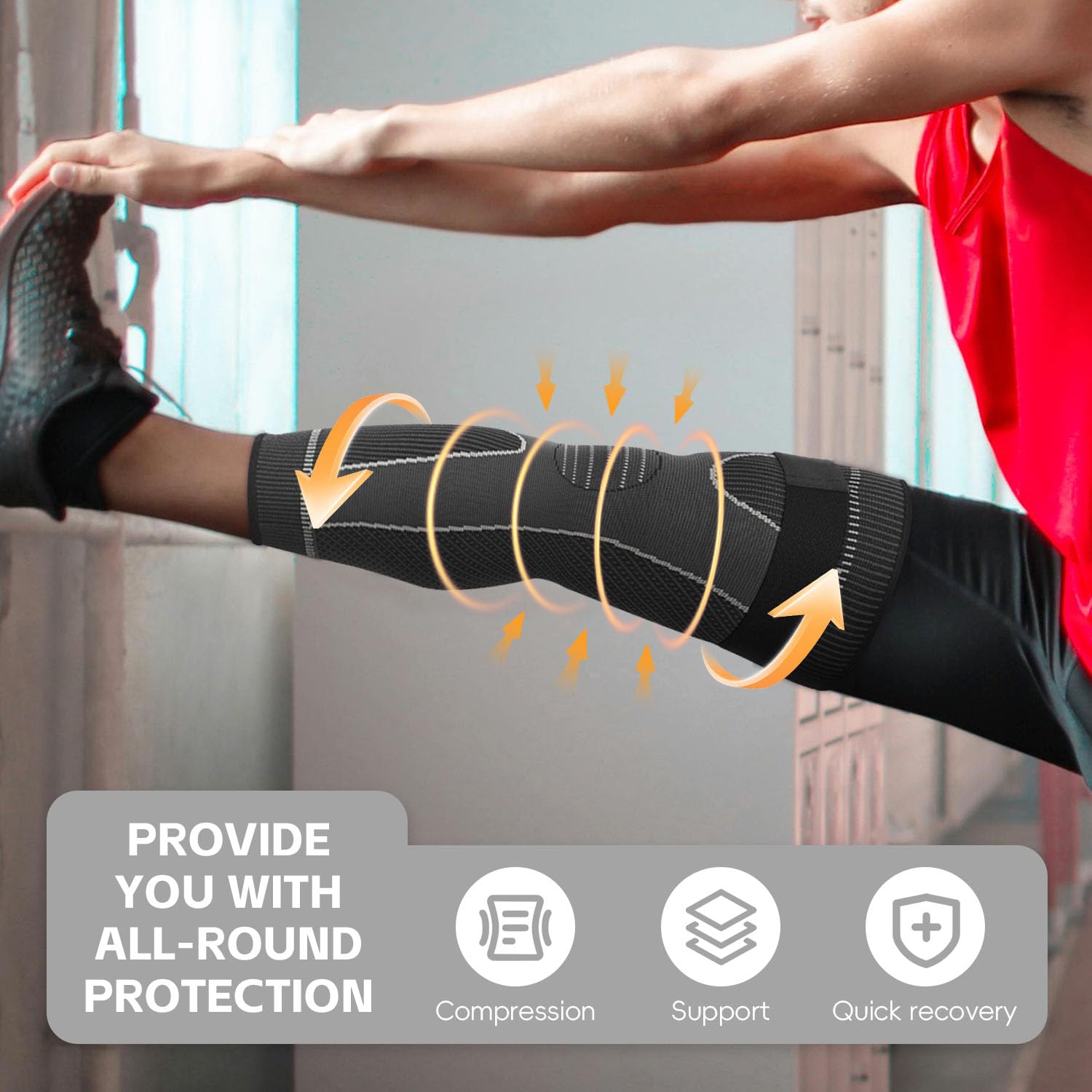 Detalle 1 de Kecartu Knee Braces, Long Full-Leg Compression Sleeves, Grey, Medium, 2-Pack