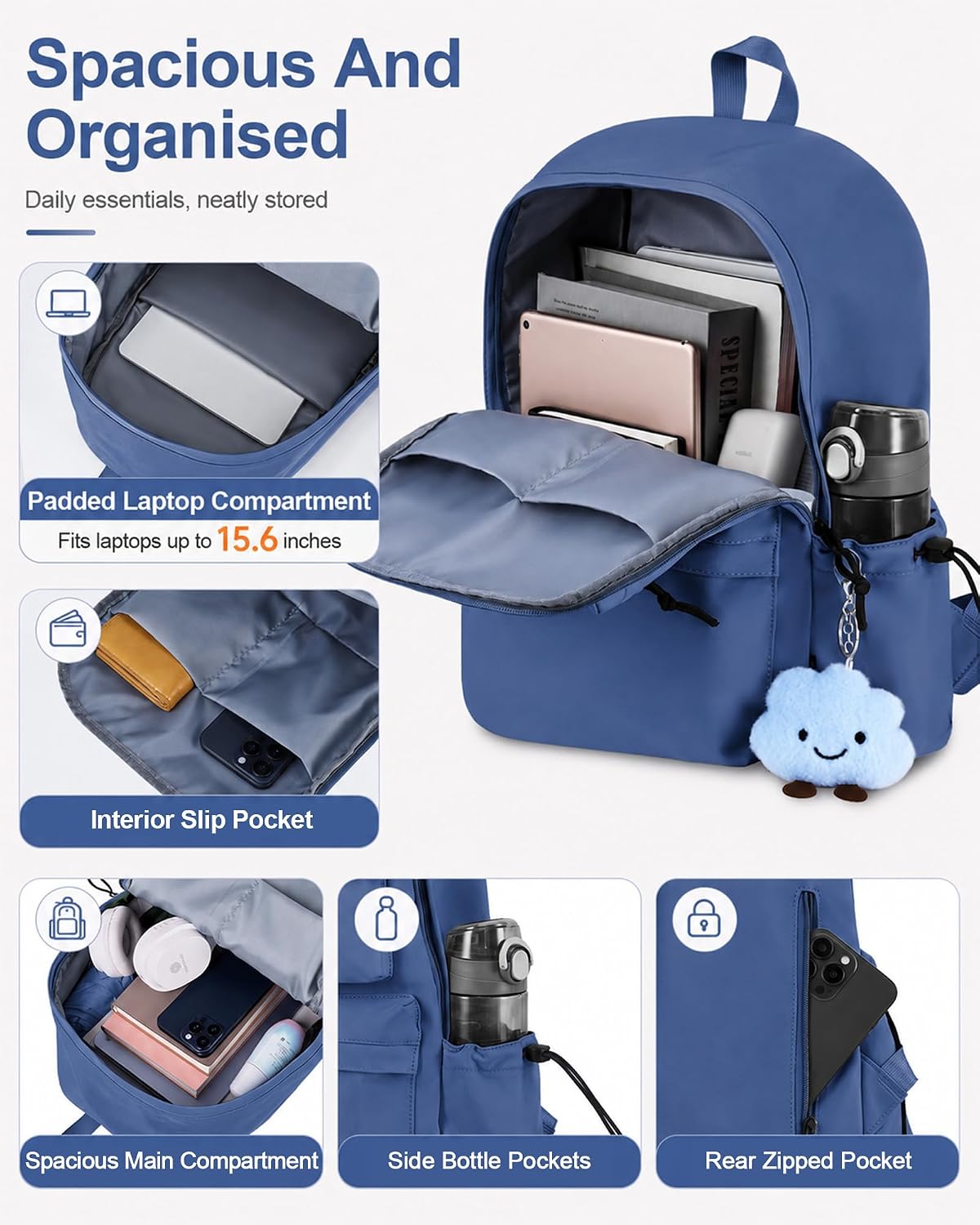 Thumbnail 3 de FIORETTO Backpack Womens School Bag: Lightweight, Water-Resistant, 15.6" Laptop Ready