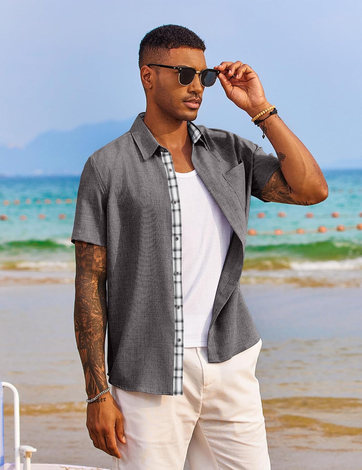Thumbnail 3 de COOFANDY Herren Kurzarmhemd Sommer – Freizeithemd im Regular Fit, kariert mit Brusttasche