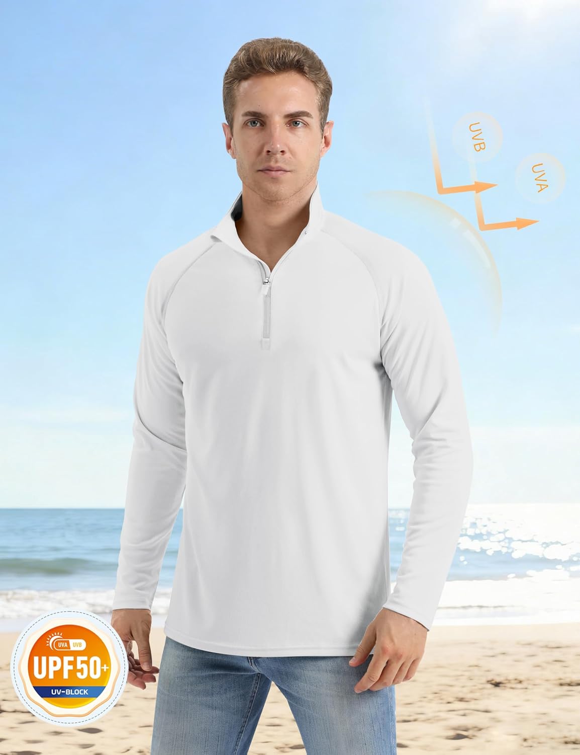 Detalle de MAGCOMSEN Rashguard da uomo con UPF 50+ e zip 1/4 a maniche lunghe
