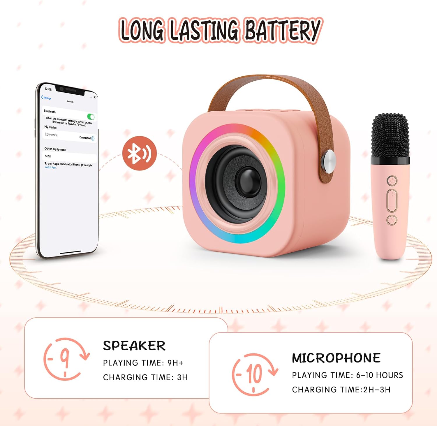 Detalle de Mini Karaoke Machine for Kids with 2 Wireless Mics – Fun, Safe Home Karaoke for Ages 3–12