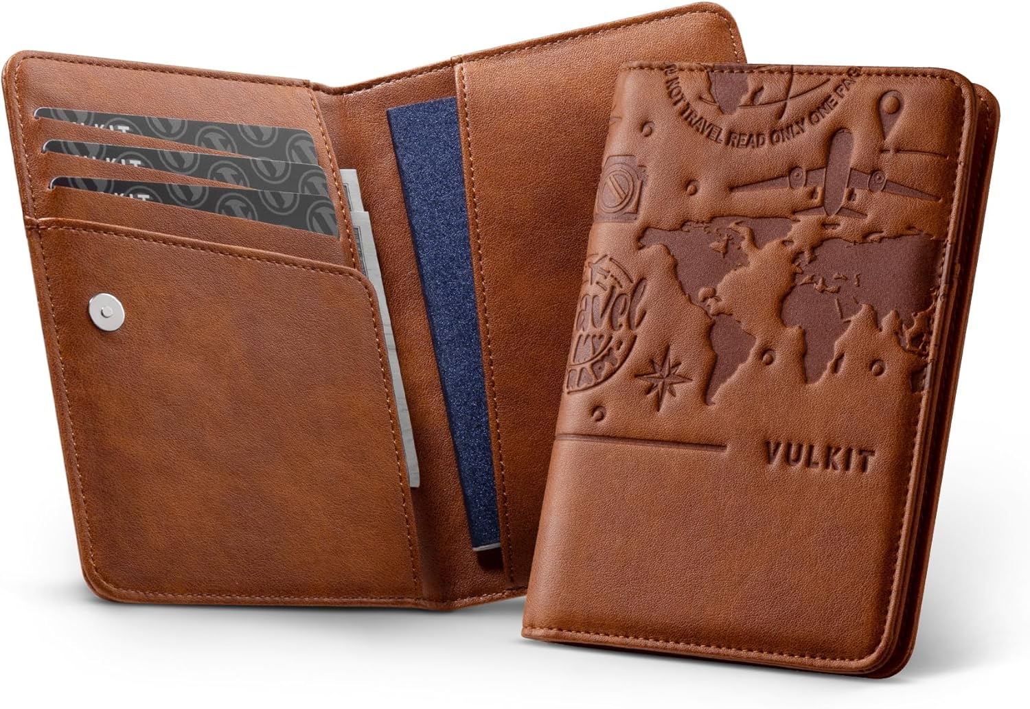 Detalle de VULKIT Leather RFID Blocking Travel Wallet - Organiser with Passport Holder, Business & Credit Card Slots, Boarding Pass Pocket