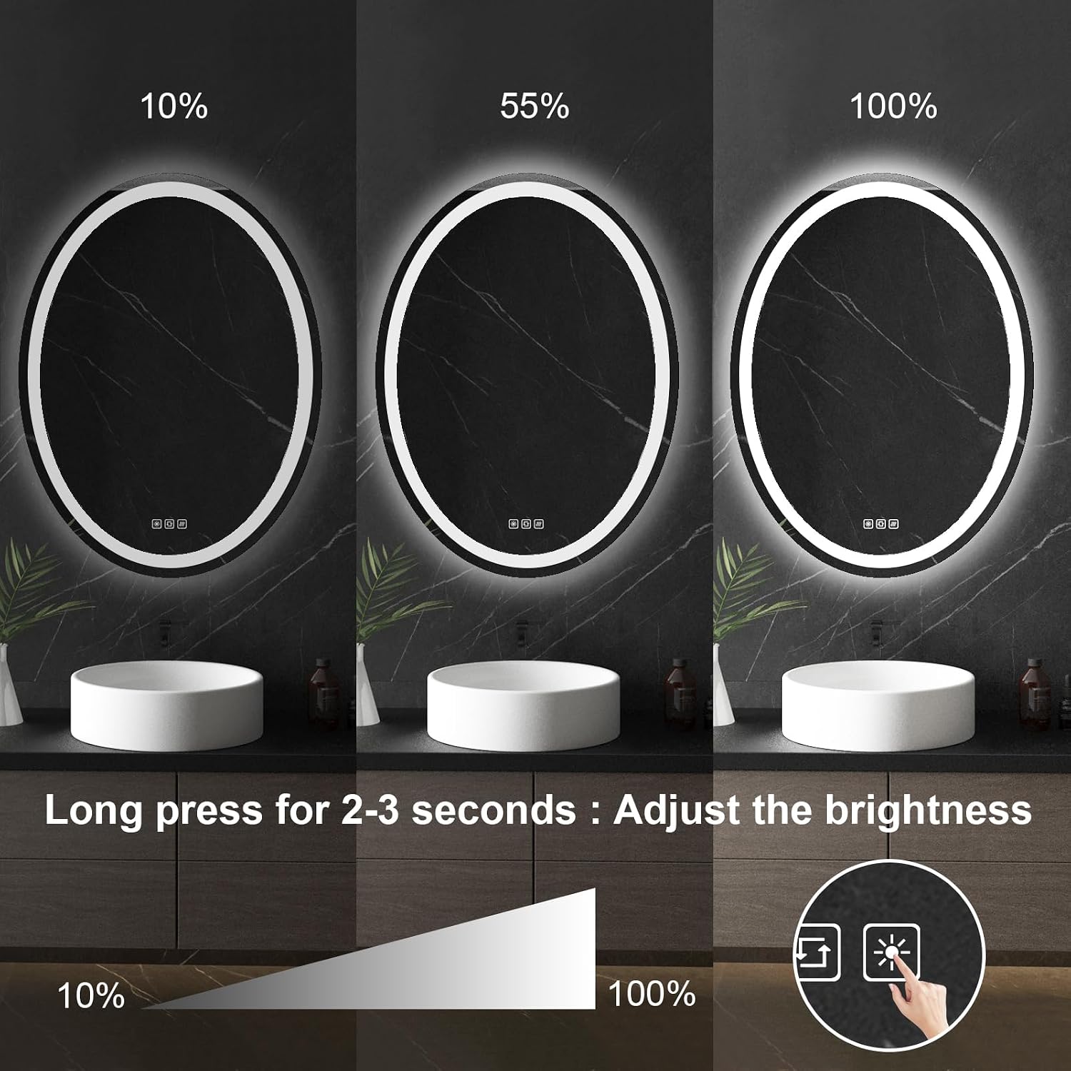 Detalle 2 de furduzz Oval LED Bathroom Mirror, 500 x 700 mm, Dimmable with 3 Light Colours