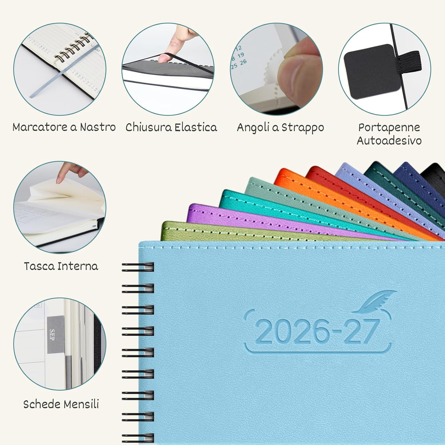 Thumbnail 1 de BEZEND Agenda 2026-2027 Settimanale Tascabile Spirale A6 18 Mesi, Nero, PU Morbida