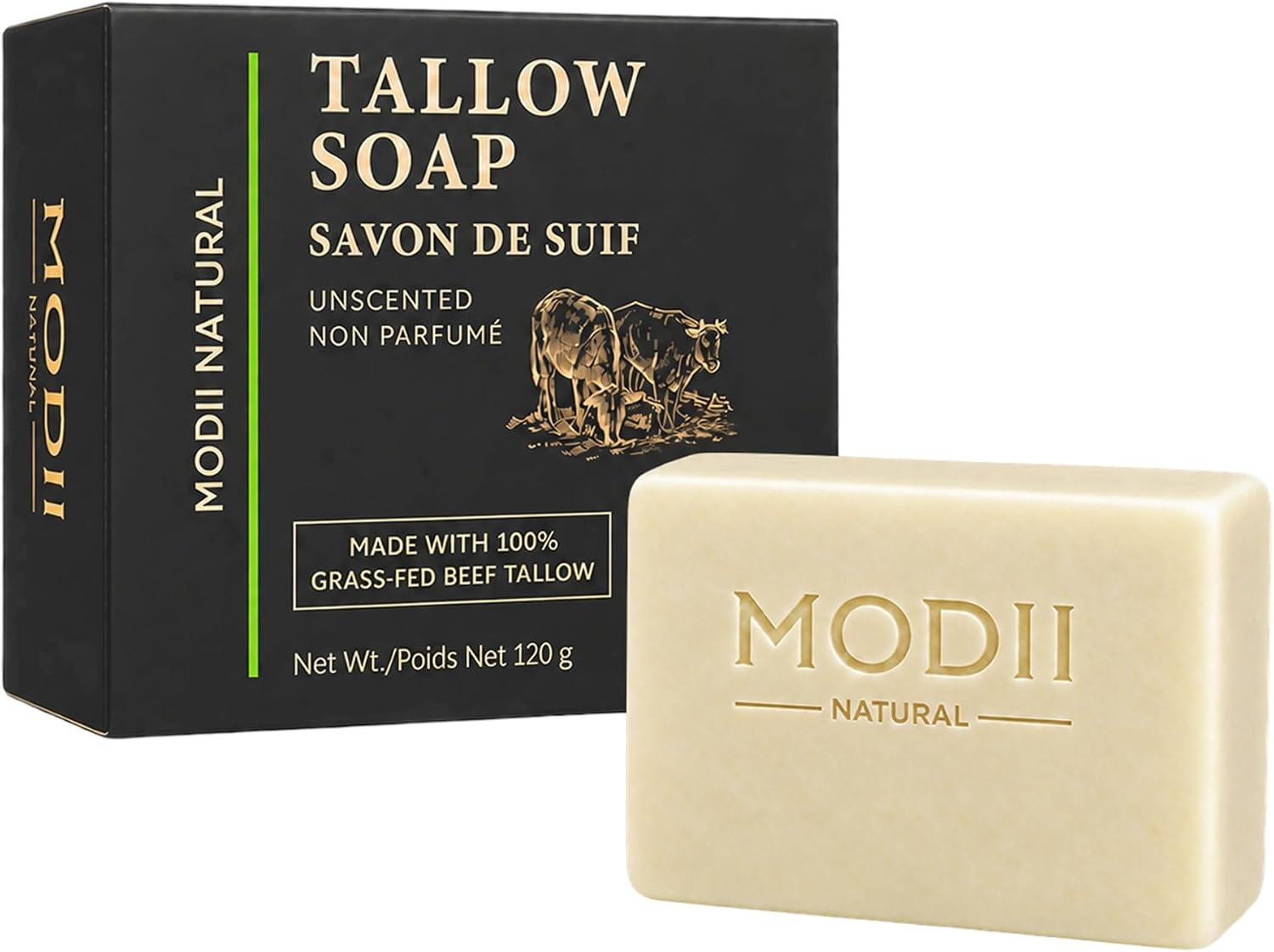 Detalle de Modii Natural Beef Tallow Handmade Soap Bar, 120 g, Unscented