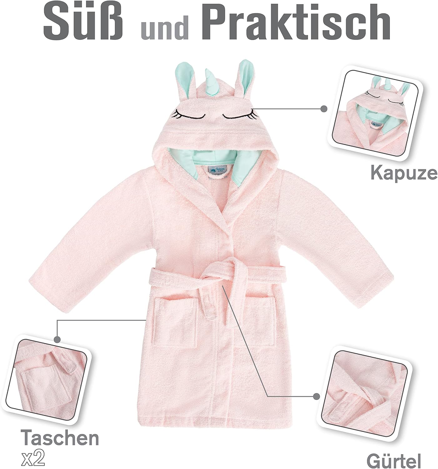 Thumbnail 2 de Twinzen Kinderbademantel Einhorn 100% Baumwolle