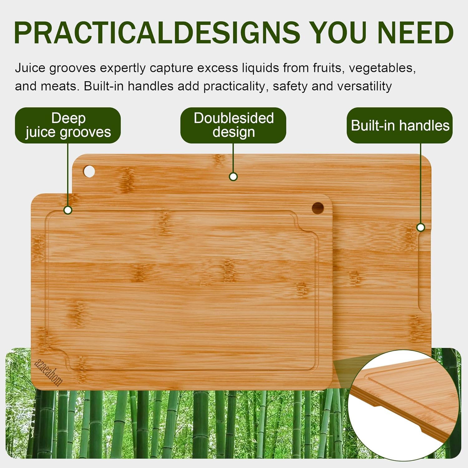 Thumbnail 4 de Azaeahom Bamboo Cutting Boards – 3-Piece Set (Large, Medium, Small)