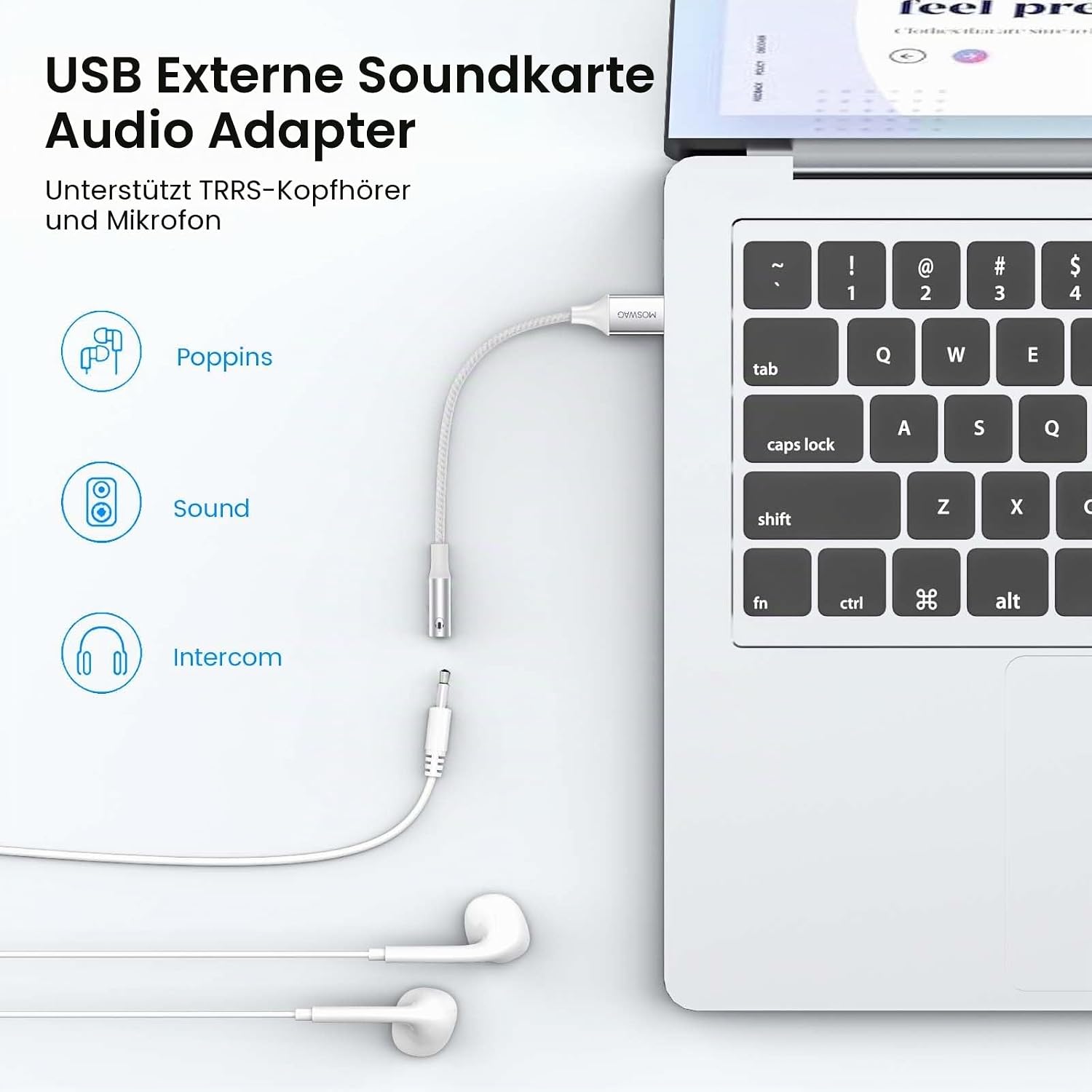 Detalle de MOSWAG USB-zu-3,5-mm-Klinke-Audioadapter (2er-Set) mit Mikrofon-Anschluss für PC, PS4/PS5 & mehr