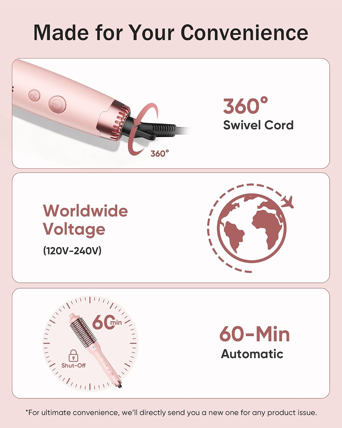 Detalle 2 de VIKICON PRO 1.5-Inch Heated Round Brush, Pink, Dual Ions and Airflow Heat