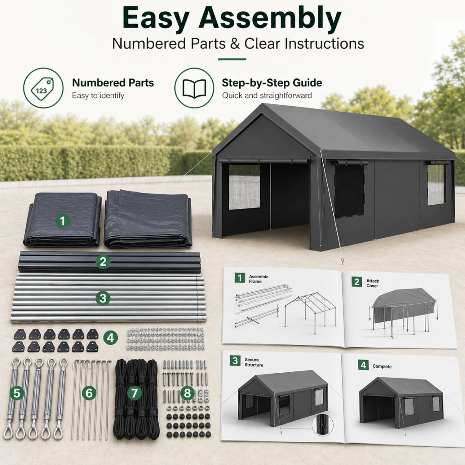 Detalle 2 de Velway VL000034-1-F 12 x 20 FT Carport Canopy with Galvanized Steel Frame