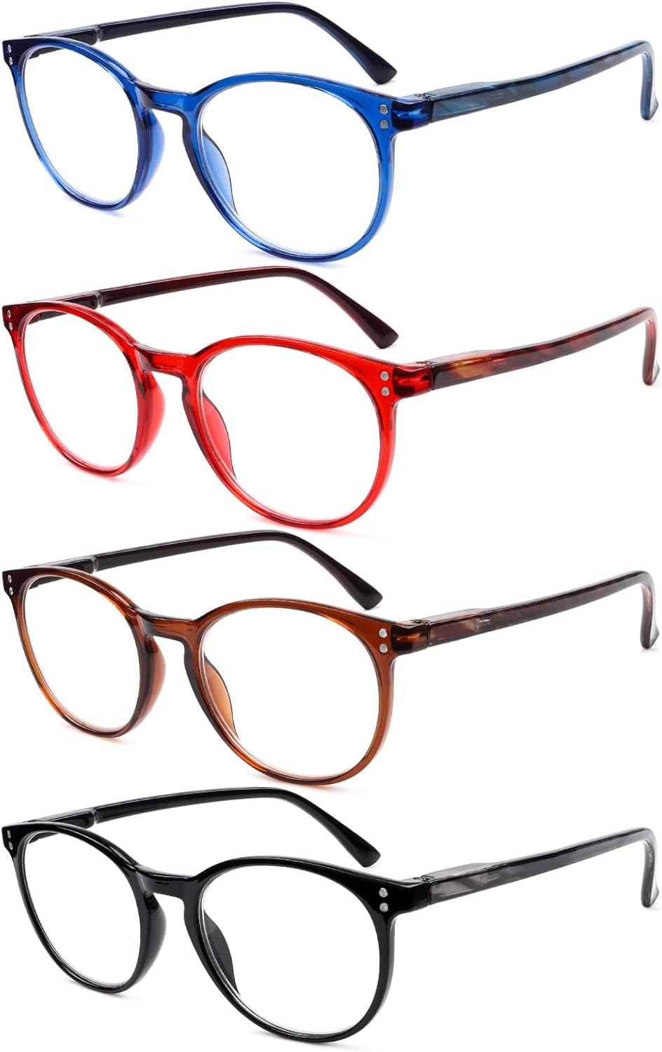 Thumbnail 6 de Kerecsen 4 Pack Retro Round Reading Glasses with Spring Hinges – Lightweight, Unisex
