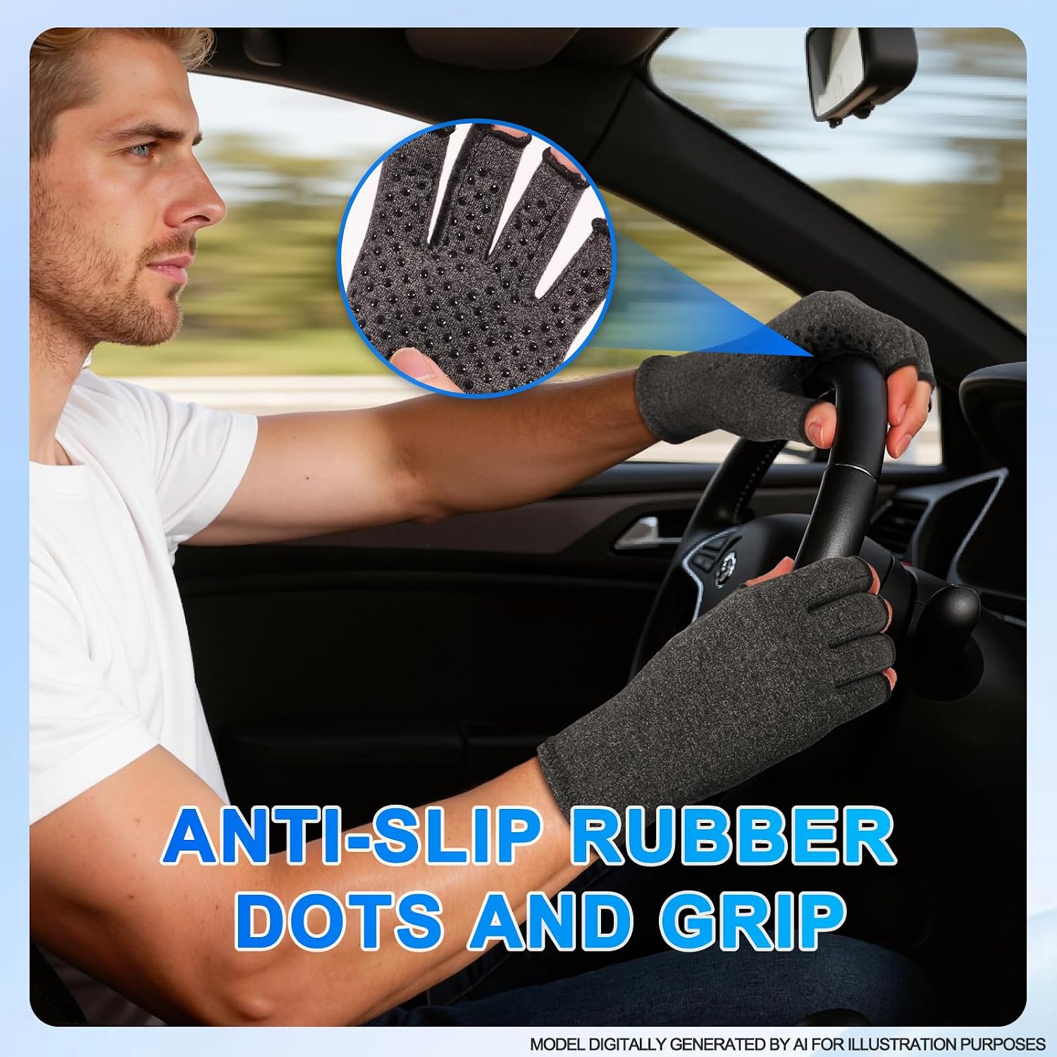 Detalle 2 de DRNAIETY 121212YU Arthritis Compression Gloves, Fingerless, 2 Pairs, Gray