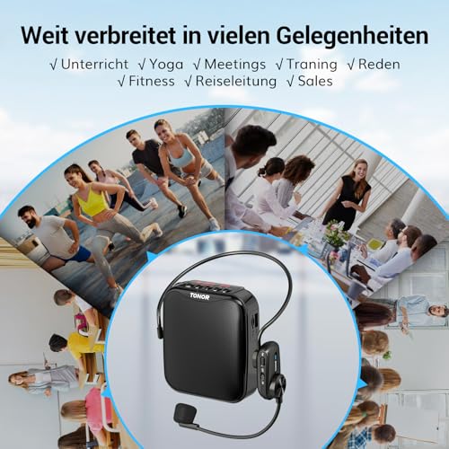Thumbnail 8 de TONOR Sprachverstärker Tragbar K11 – kabelloser Stimmverstärker mit Bluetooth-Lautsprecher, Mikrofon-Headset und 15 W Leistung