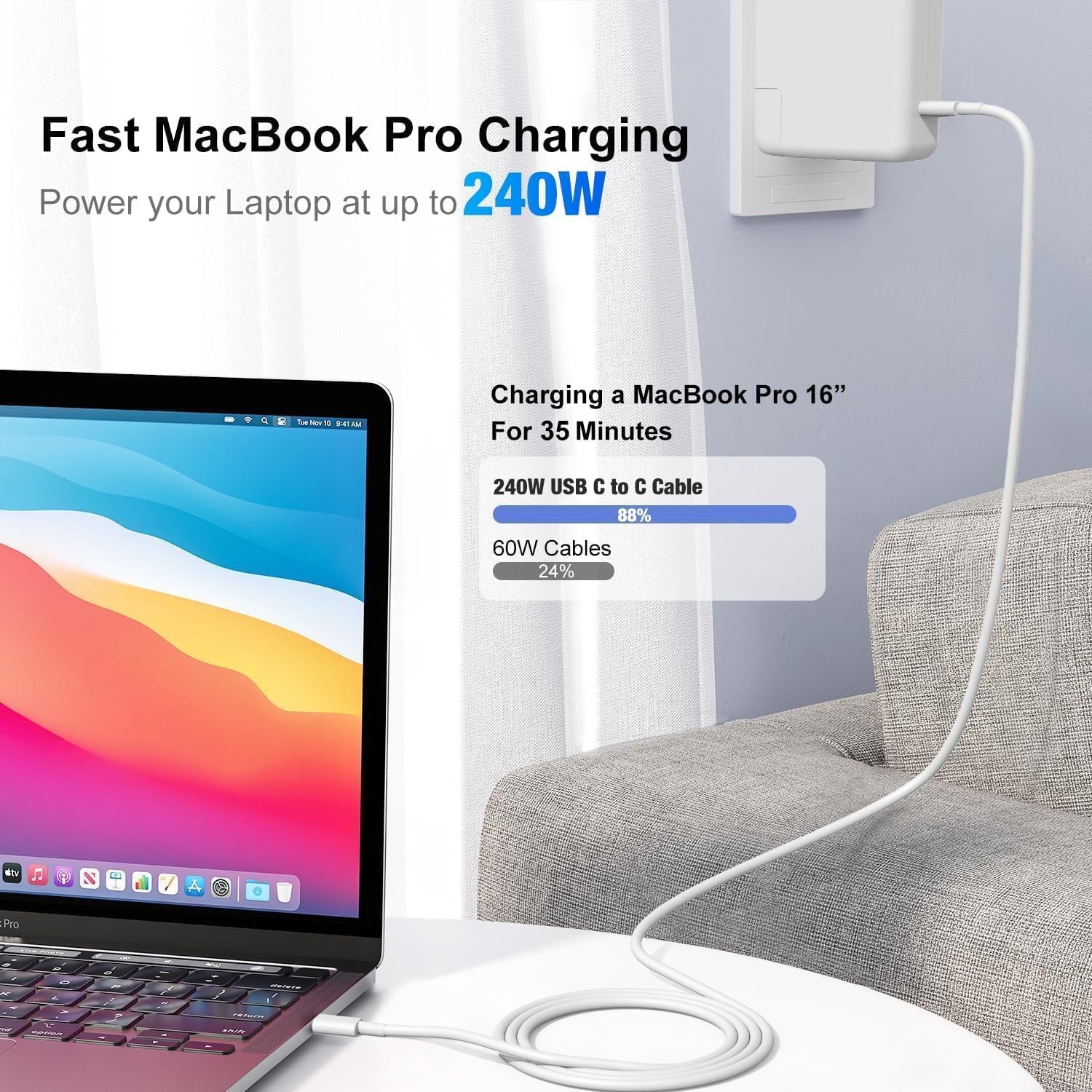 Thumbnail 3 de 240W USB-C to USB-C Cable (1m + 2m) for fast charging MacBook, iPad and iPhone