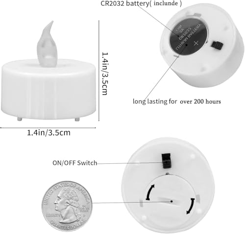 Detalle de Anziner 12er LED-Teelichter – flackernde, batteriebetriebene Kerzen mit langer Laufzeit (200 h), warmes Gelb