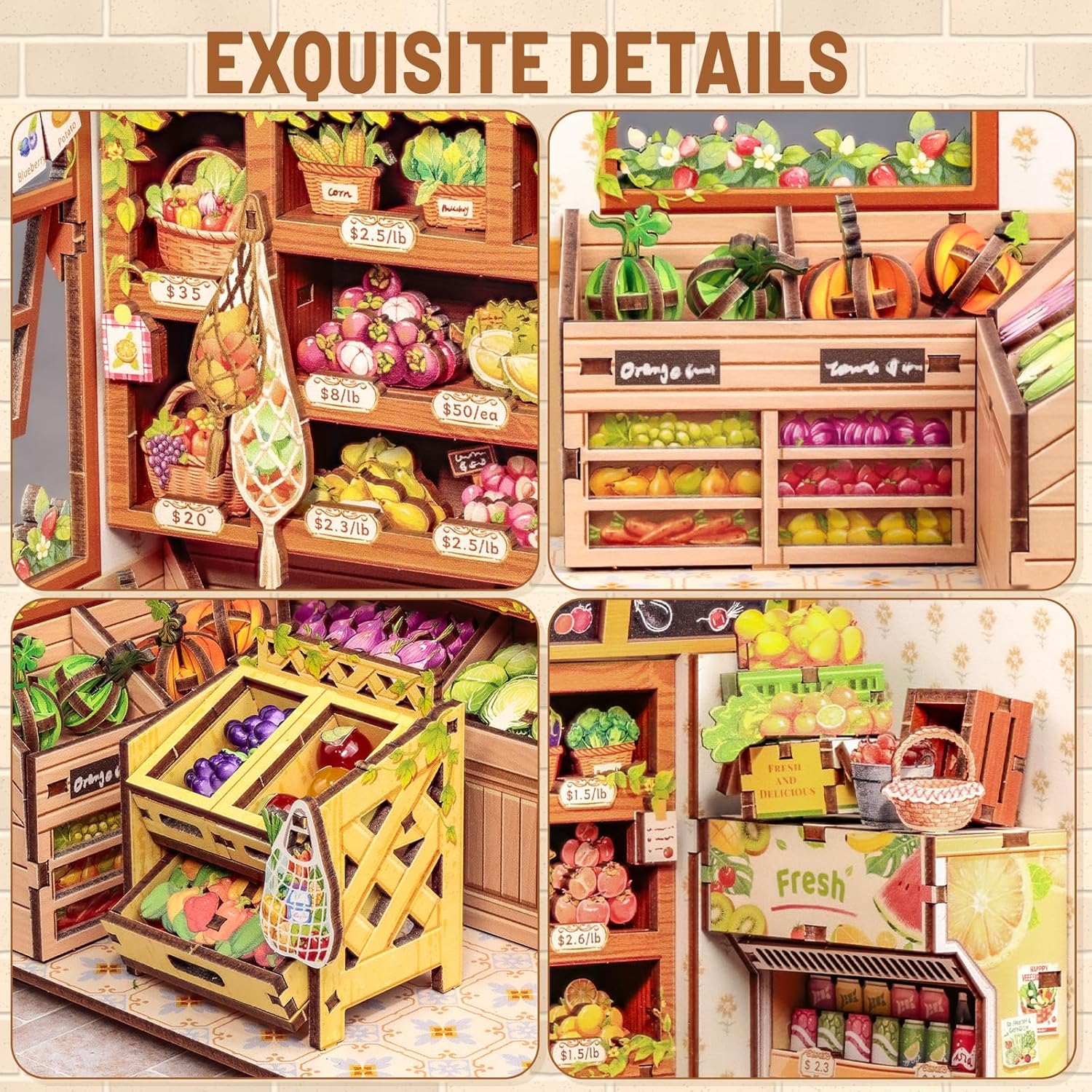 Detalle de CUTEBEE Book Nook – Puppenhaus Kit ‚The Greens' Grocery‘, 3D Holz-Bausatz als tragbare Miniatur-Bookend-Dekoration