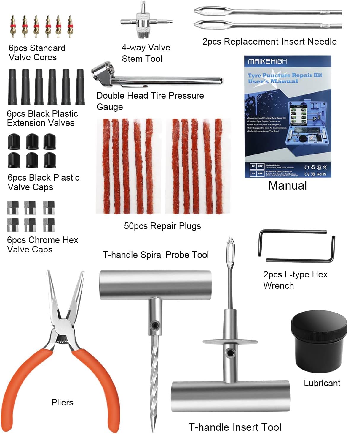 Detalle 2 de MAIKEHIGH Kit Repara Pinchazos Coche 88 piezas