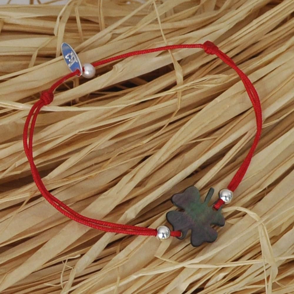 Thumbnail 2 de LES POULETTES BIJOUX Bracciale Trifoglio in madreperla grigia e perle d’argento 925 “Classics”