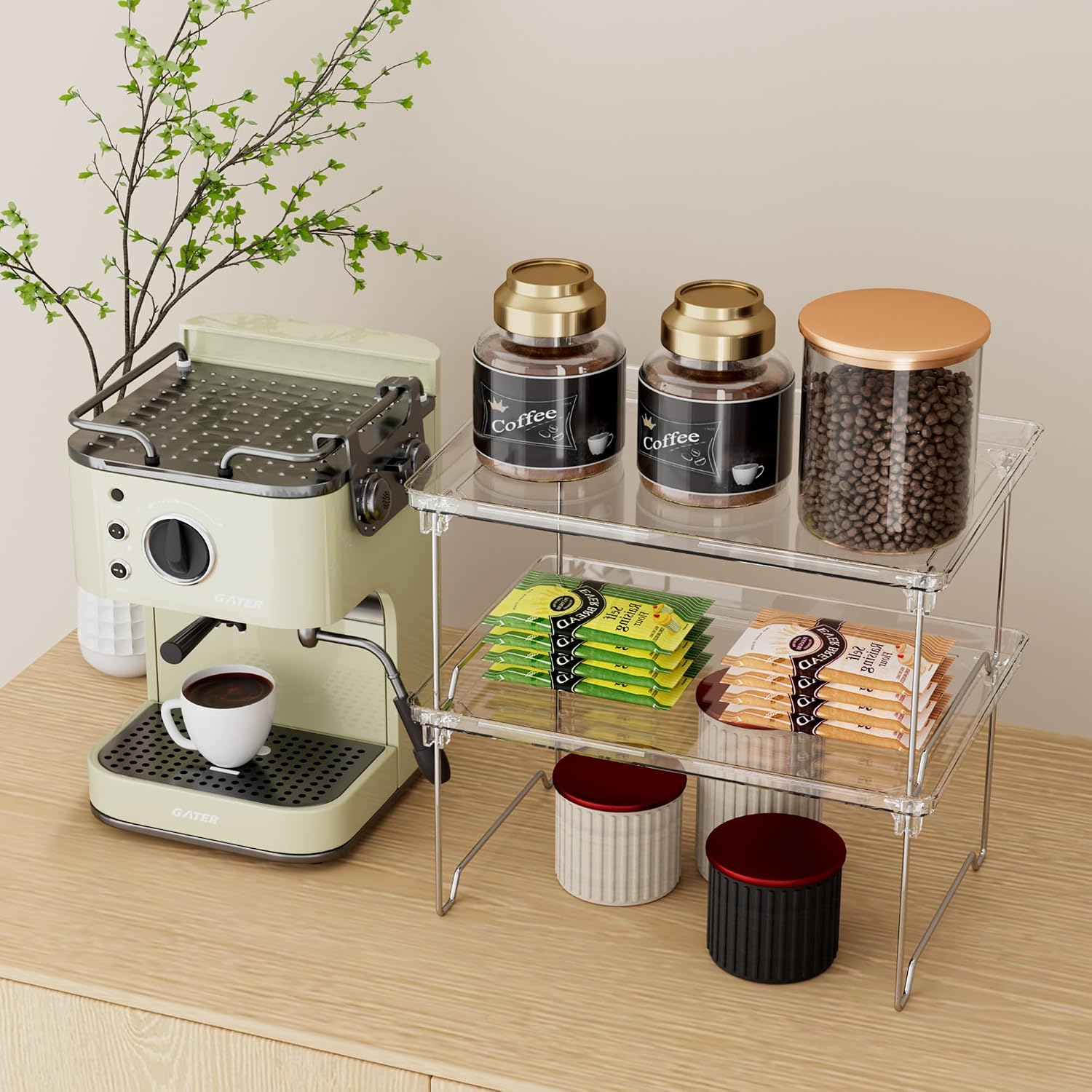 Thumbnail 6 de STARLATTA 2 Pcs Cabinet Organizer Shelf: Stackable, Clear PET & Stainless Steel Shelves for Kitchen, Bathroom, and More