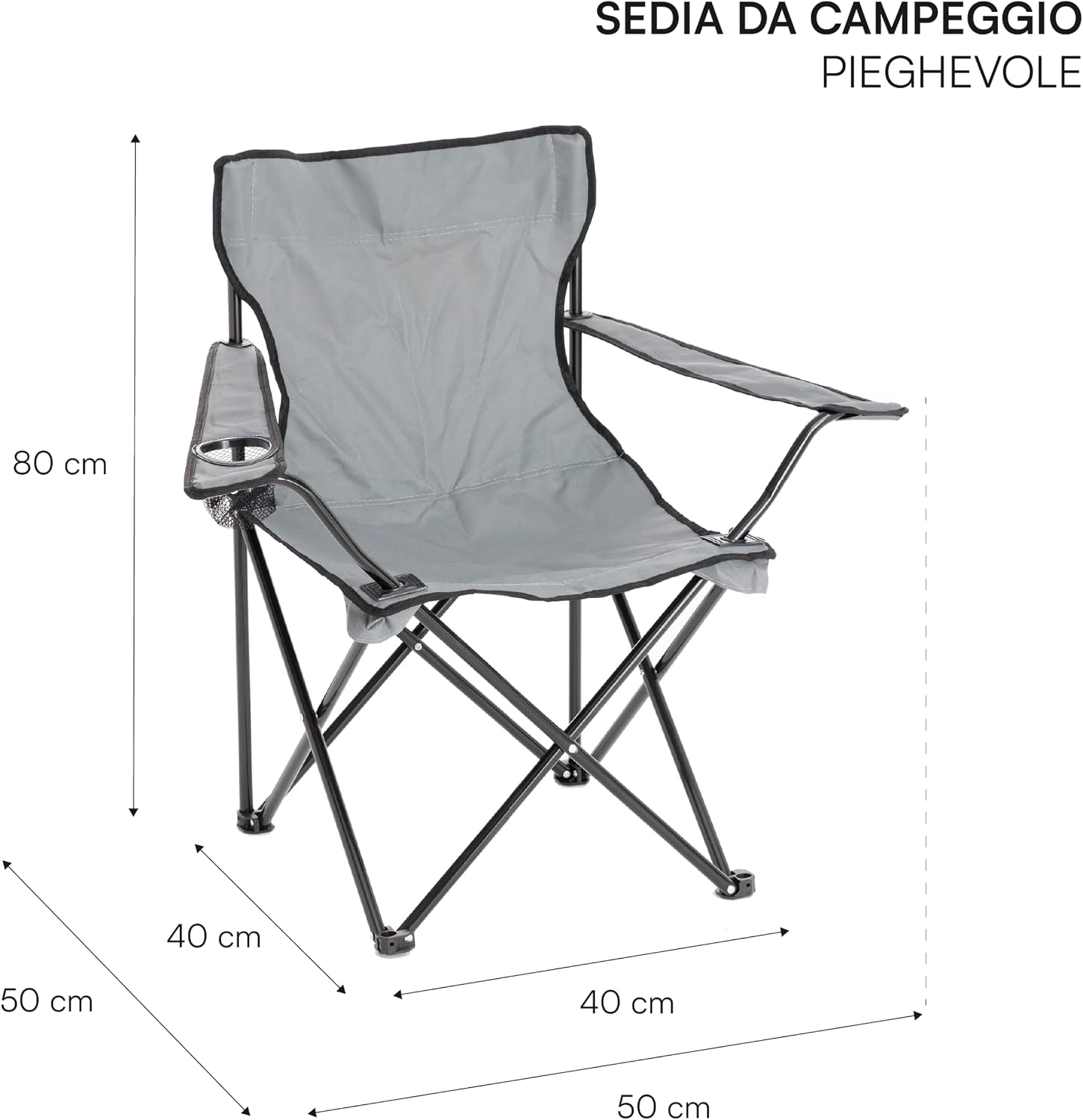 Detalle de Baroni Home Sedia Campeggio Pieghevole da Esterno: Seduta leggera e robusta, con porta bevande, set da 2 nera