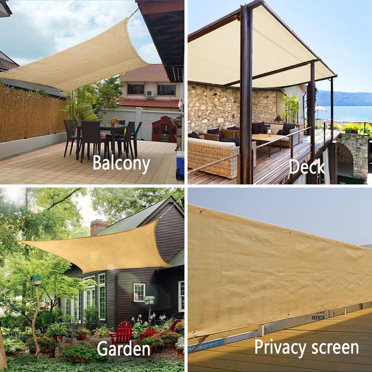 Detalle de Vocray 90% Sun Shades for Patio: 3.5x6 m Beige Breathable UV Blocking Shade Cloth