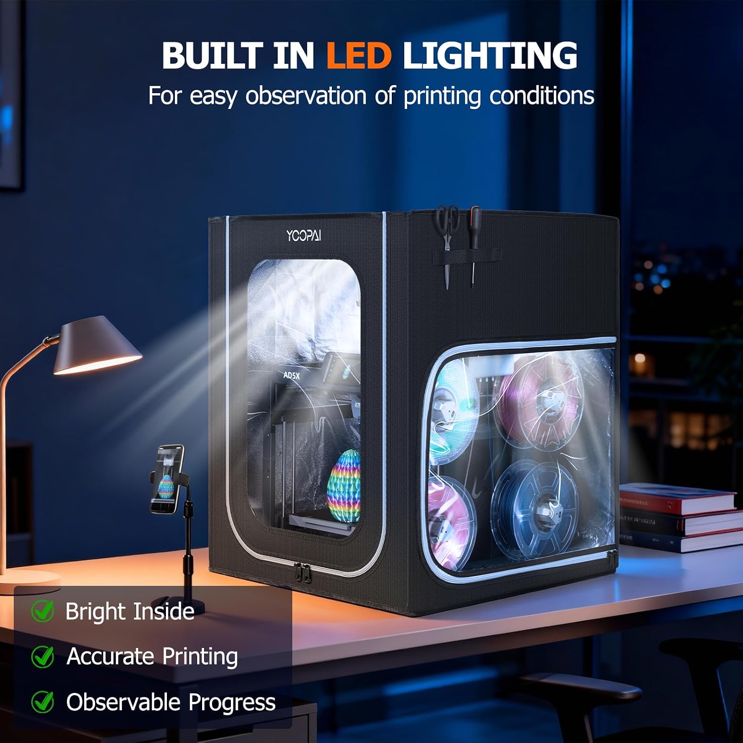Detalle 2 de YOOPAI 3D-printerbehuizing voor AD5X/AD5M met ledverlichting en temperatuurregeling