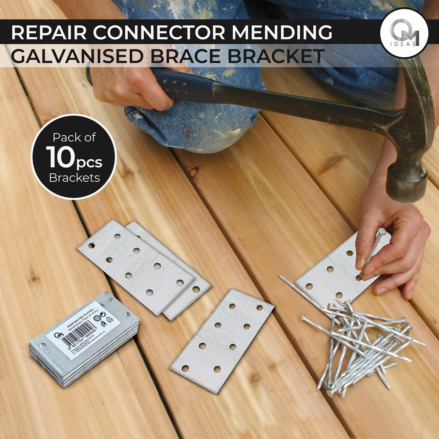 Detalle de OMIDEAS 10 Flat Joining Plates (80 x 40 x 2mm) galvanised perforated timber connector